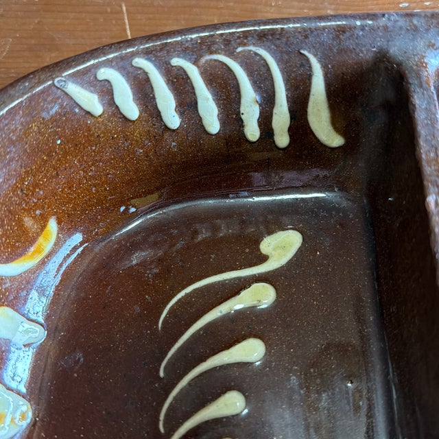 A Antique English Slipware Decorated Redware Divided Dish, 19th Century Made in England or Wales, circa 1820-1840's Made...