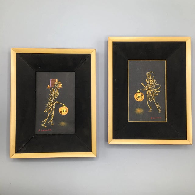 Signed and Framed Mid-Century Asian Miniature Paintings - a Pair For Sale - Image 12 of 12