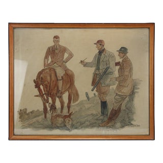 Hunters & Hound Watercolour & Ink on Paper '1937 by Paul Desmond Brown For Sale