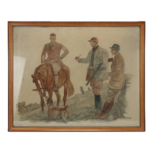 Hunters & Hound Watercolour & Ink on Paper '1937 by Paul Desmond Brown