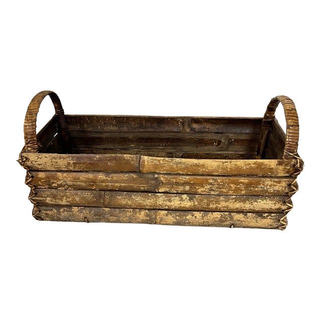 Rattan and Bamboo Handled Basket For Sale