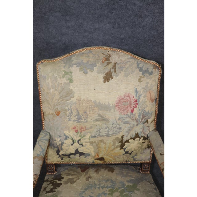 Superb Pair Important Carved French Regence Tapestry Armchairs Circa 1850s For Sale - Image 4 of 12