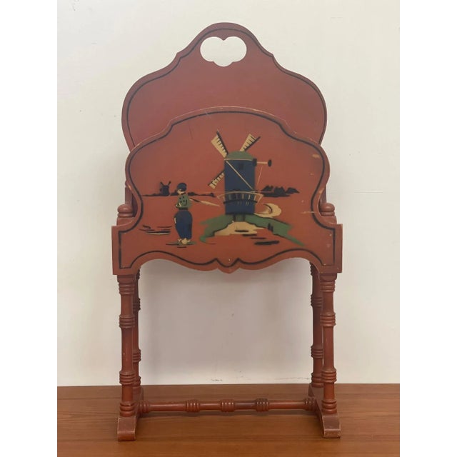 Mid-Century Modern Vintage Orange Colored Magazine Rack For Sale - Image 3 of 10