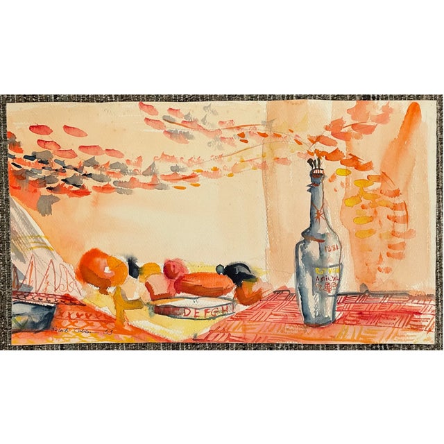 Mid-Century Modern 1953 Robert Colborne Fruit and Wine Bottle Still Life Painting For Sale - Image 3 of 4