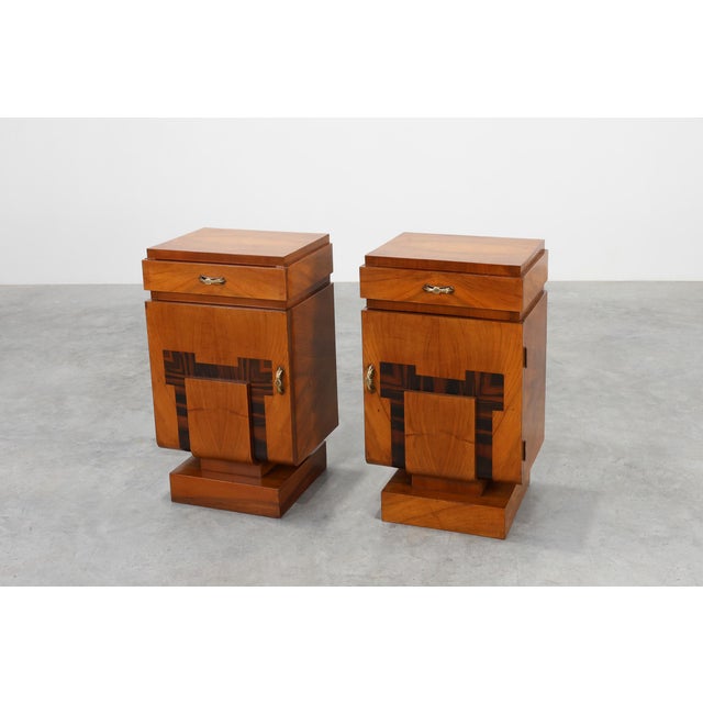 Art Deco Geometric Wooden Nightstands, Italy, 1920s, Set of 2 For Sale - Image 12 of 15