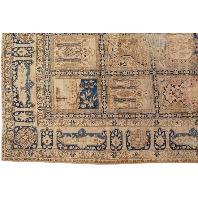 1930s Handmade Antique Persian Tabriz Wool Rug in Beige Withh Allover Design For Sale - Image 4 of 7