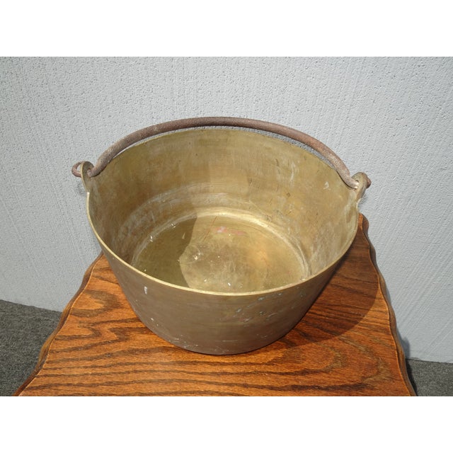 Mid-Century Modern Large Vintage Brass Pot W Handle For Sale - Image 3 of 12