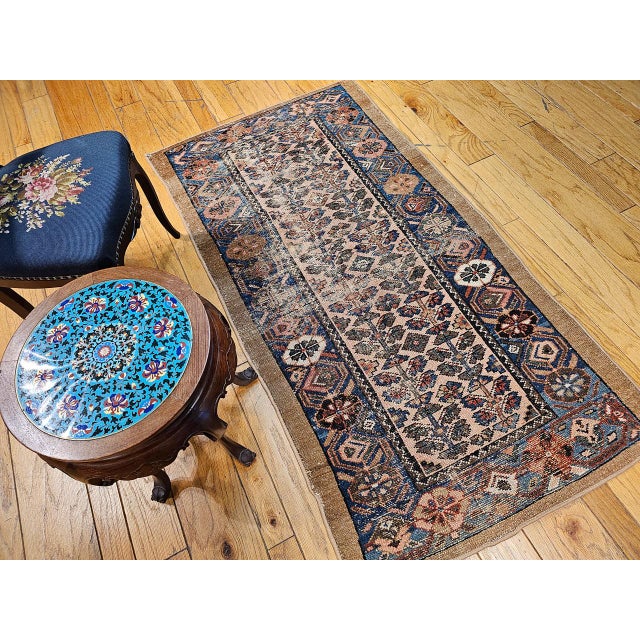 Vintage Persian Malayer Area Rug, Hand-Knotted Wool, Allover Geometric Design, Camelhair & Blue, 3x6 For Sale - Image 13 of 13