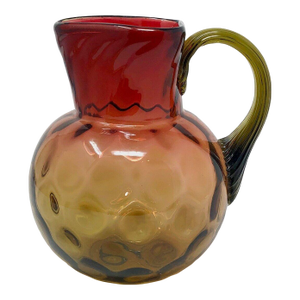 Antique Amberina Glass Water Pitcher With Reed Handle