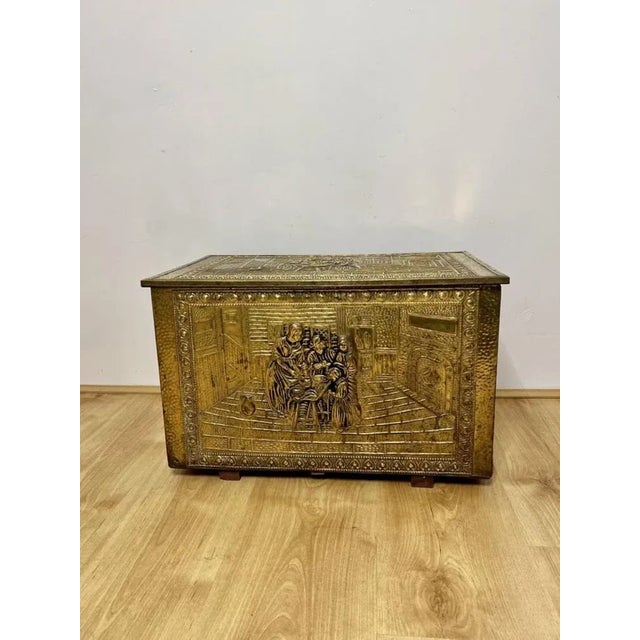 Gold Antique Ornate Brass Coal Box, 1920s For Sale - Image 8 of 8