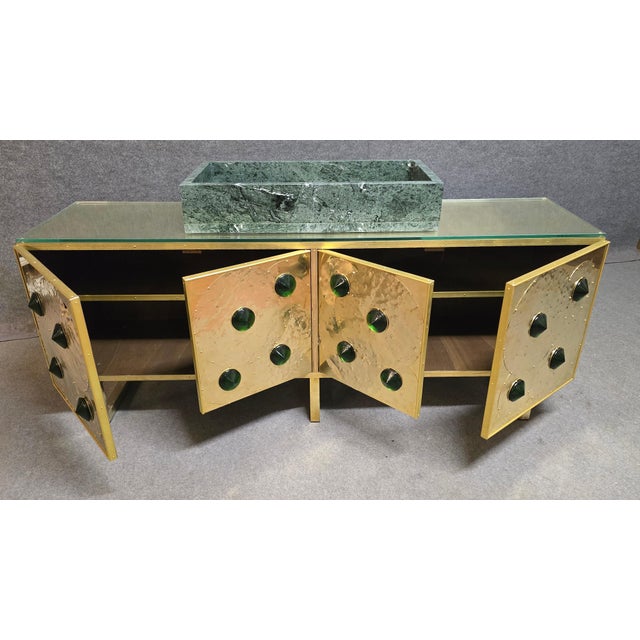 Contemporary Brass Vanity Table with Murano Glass Inlays and Marble Sink from Justfurnituress SRL For Sale - Image 3 of 18