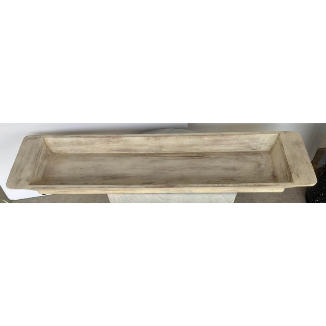 Stylish Organic Modern Large Aged Cream Finished Wood Tray, showroom floor sample