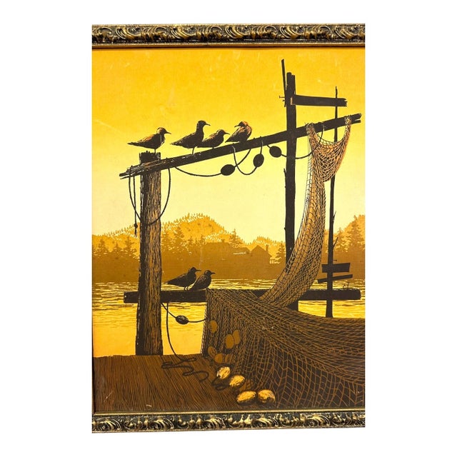 Vintage Walton Butts "Fishnets" Signed Serigraph – Mid-Century Modern Coastal Harbor Silkscreen Print.. For Sale In Seattle - Image 6 of 7