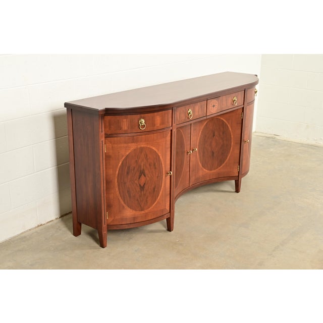 John Widdicomb John Widdicomb Neoclassical Mahogany and Burl Wood Sideboard Credenza or Bar Cabinet, Newly Refinished For Sale - Image 4 of 16
