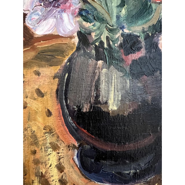 1920s Charles Beer, Bouquet of Flowers in Vase on an Armchair, 1920s, Oil on Canvas For Sale - Image 5 of 10