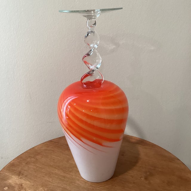 Glass Mid 20th Century Modern Handblown Art Glass Vase With Swirling Pedestal, Italy For Sale - Image 7 of 12