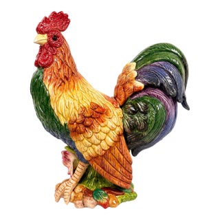 Vintage Fitz & Floyd Coq Du Village Hand Crafted Ceramic Rooster Figurine, 14” French Country Farmhouse Decor For Sale