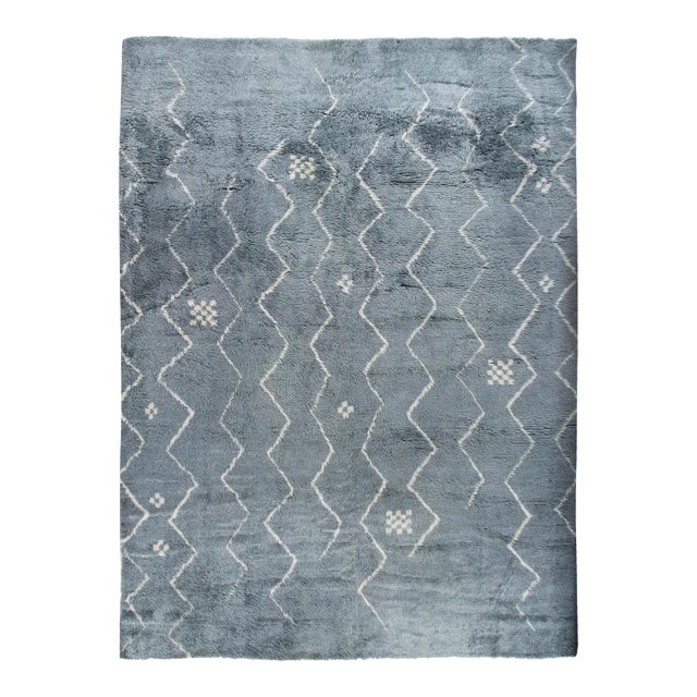 Moroccan Blue Fluffy Collection Rug 10ft 8in X 14ft 5in For Sale