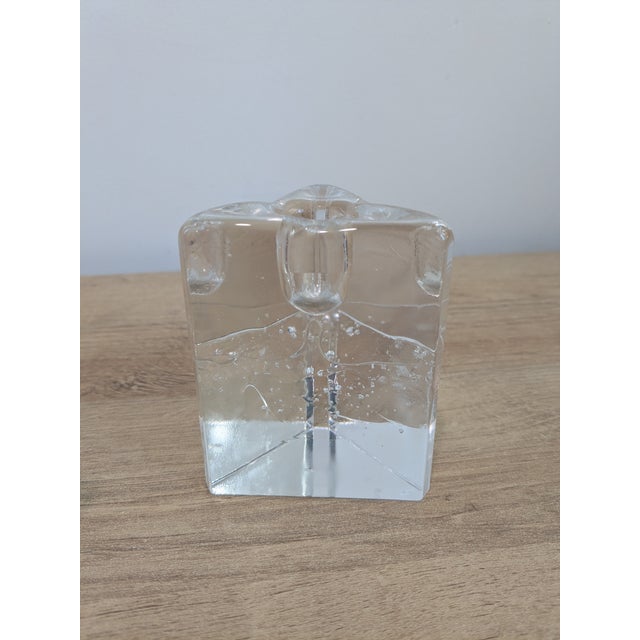 Pair of Ittala Finland Timo Sarpaneva Arkipelago Ice Block Glass Candle Holders MCM For Sale In Minneapolis - Image 6 of 8