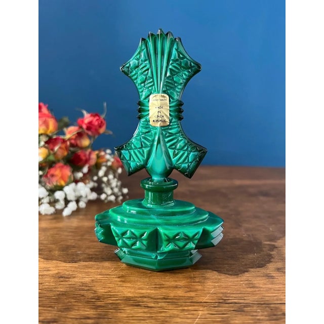 Art Deco Art Deco Malachite Glass Perfume Bottles Pair For Sale - Image 3 of 18