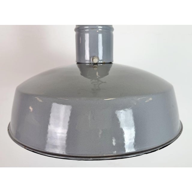 Industrial Grey Enamel Factory Pendant Lamp, 1960s For Sale - Image 4 of 18