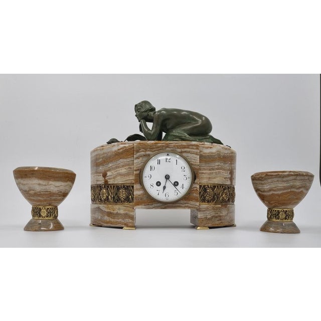 Art Deco Bronze Clack Garniture Set by Suzanne Bizard, 1920s, Set of 3 For Sale - Image 3 of 18