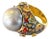 Bochic “Capri” Multi Sapphire & Tahiti Pearl Ring Set In 18K Gold & Silver For Sale