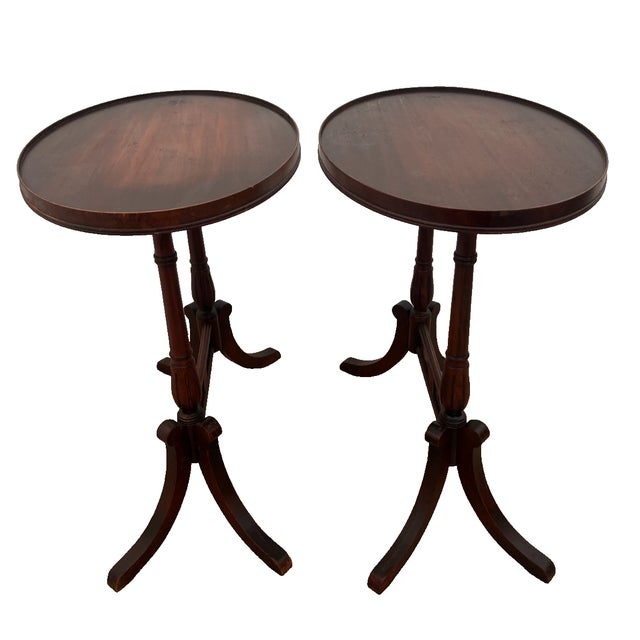 Antique Side Tables Oval Top Set of Two Double Pedestal Base Mahogany Hepplewhite For Sale - Image 12 of 17