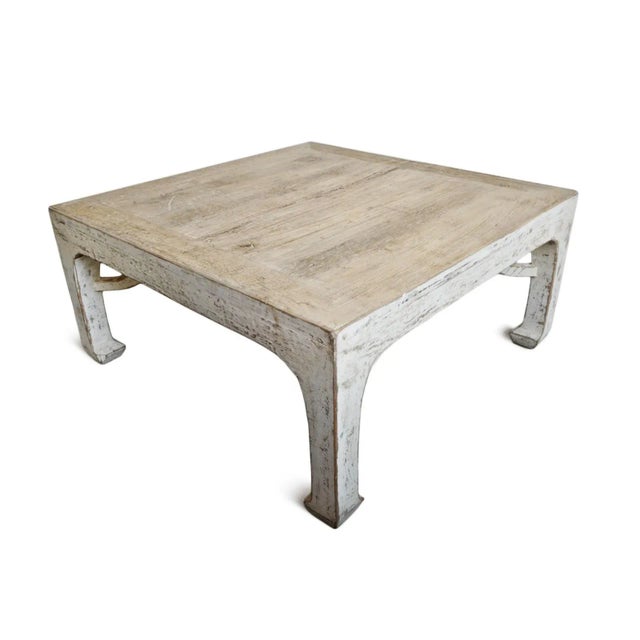 Farmhouse Vintage White Square Ming Farmhouse Coffee Table For Sale - Image 3 of 8