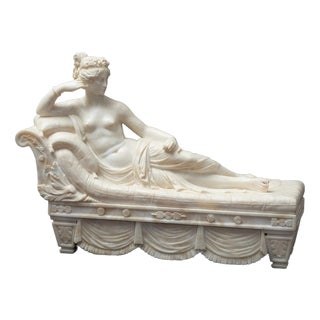 19th Century Neo-Classical Alabaster Sculpture Depicting Nude Paolina Buonaparte, France For Sale