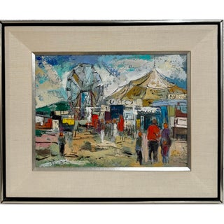 George Schwacha Jr, Modernist Oil Painting George Schwacha Carnival Circus Big Top Ferris Wheel WPA, c.1940's For Sale