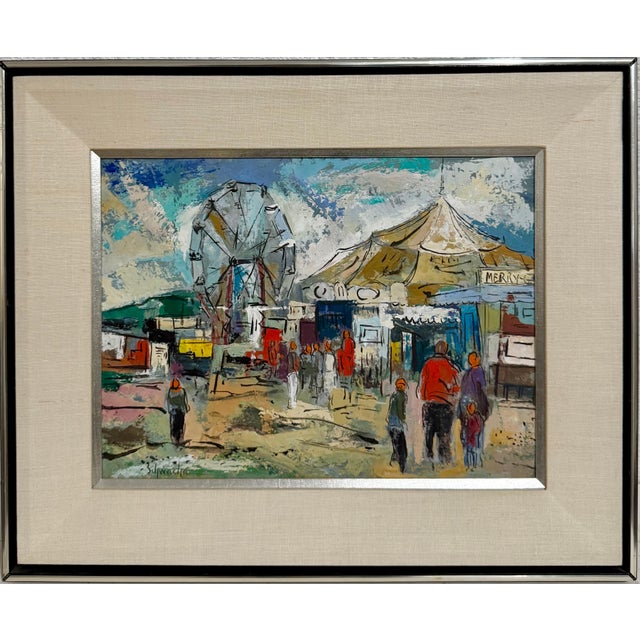 George Schwacha Jr, Modernist Oil Painting George Schwacha Carnival Circus Big Top Ferris Wheel WPA, c.1940's For Sale