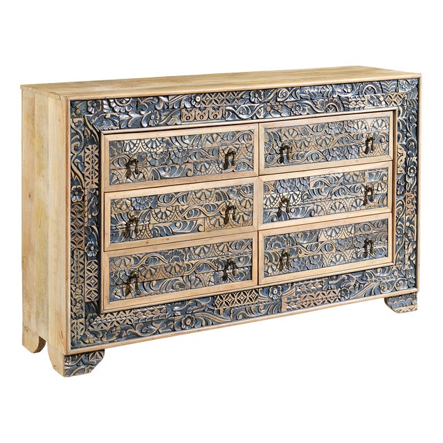 Vintage Chest of Drawers with Relief Carving, 1950s For Sale