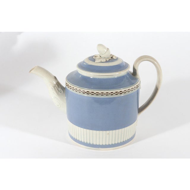 1790s English Pearlware Blue Slip Teapot & Cover With Engine-Turned Fluting For Sale In Philadelphia - Image 6 of 9