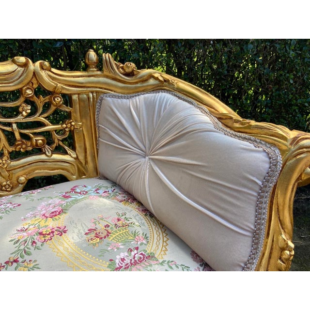 1980s French Louis XVI Gold Beech Mint Settee - 1 Pc For Sale - Image 4 of 11