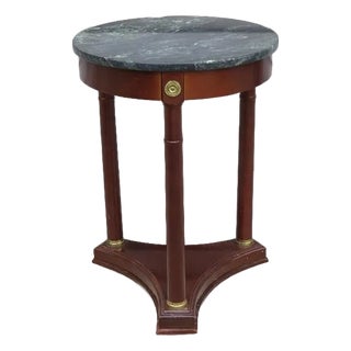 Vintage Bombay Company French Empire Style Green Marble and Mahogany Side Table Regency Revival For Sale