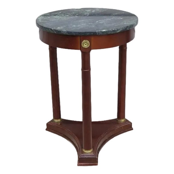 Vintage Bombay Company French Empire Style Green Marble and Mahogany Side Table Regency Revival For Sale