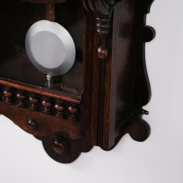1920s Vintage Oak Wall Clock with Carved Details, 1920s For Sale - Image 5 of 9