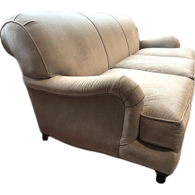Custom Classic Roll Arm 3 Seat Sofa Upholstered in Velvet by Restoration Hardware, Attributed to George Smith For Sale - Image 13 of 18