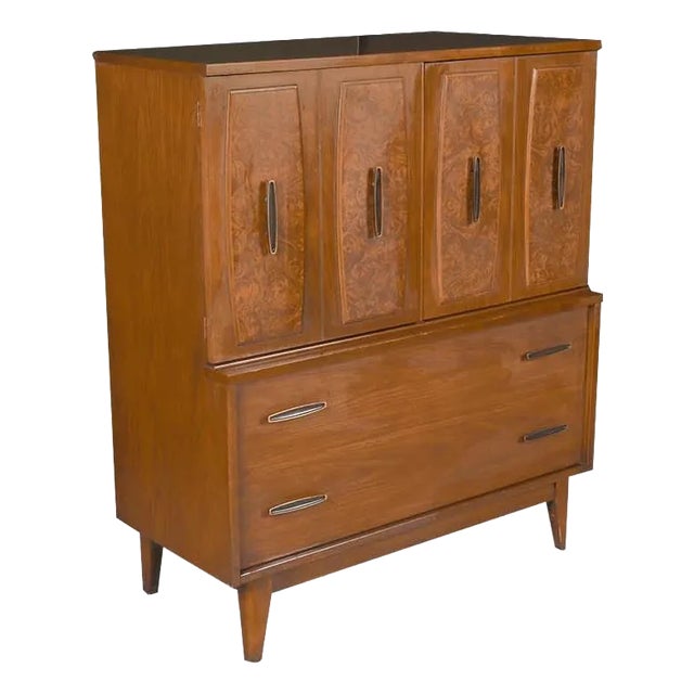 Mid-Century Burlwood Tallboy Dresser Lenoir Furniture For Sale