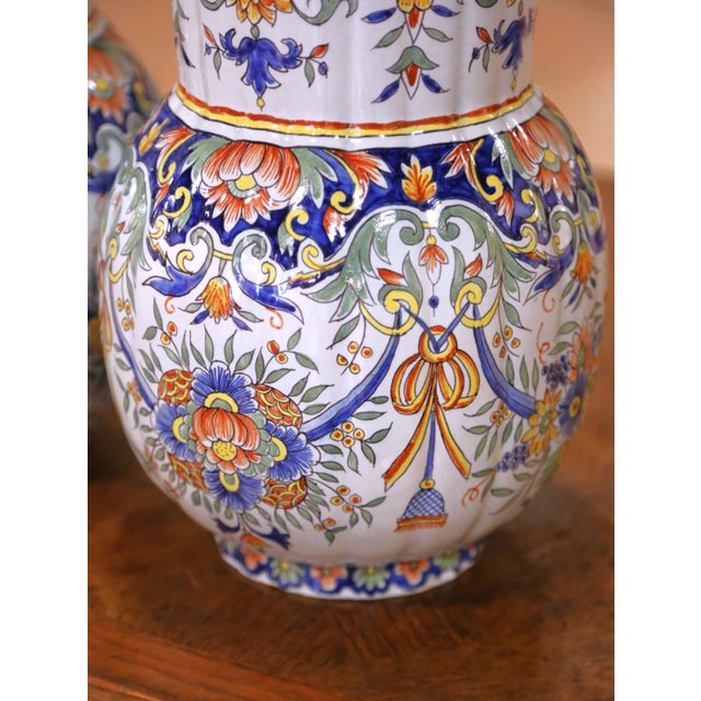 Burnt Orange Pair of 19th Century French Desvres Faience Vases in the Rouen Taste For Sale - Image 8 of 11