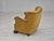 1960s, Danish relax armchair. Yellow-honning furniture velour, oak wood legs and armrests, brass springs in the seat....