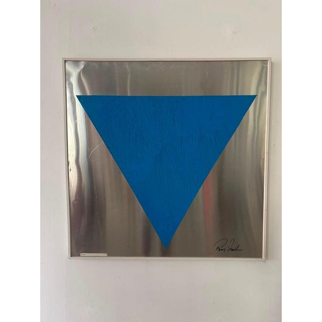 A 1960s artwork featuring a geometric composition painted directly onto a steel sheet—characterized by the clean, rigorous...