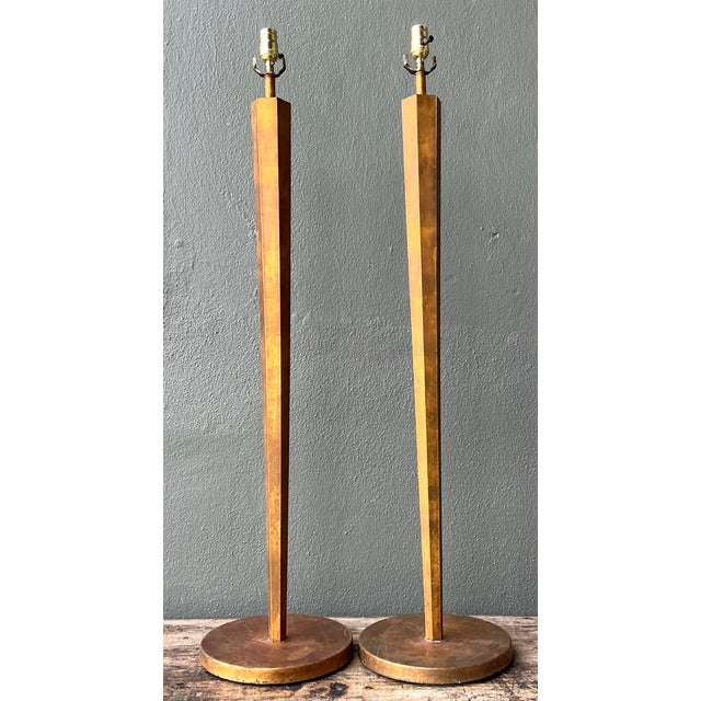 Late 20th Century Vintage Patinated Metal Floor Lamps - Pair For Sale - Image 5 of 12
