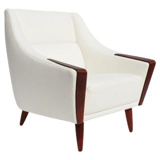 Danish Rosewood Easy Chair with Low Back Upholstered in White Fabric, 1960s For Sale