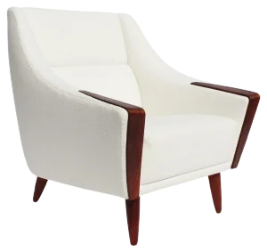 Danish Rosewood Easy Chair with Low Back Upholstered in White Fabric, 1960s