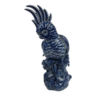 20th Century Large Blue and White Hand Painted Chinoiserie Bird For Sale