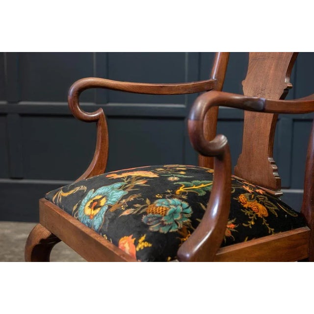 Pair of Antique 19th century large mahogany carver elbow chairs reupholstered in 'Artemis' velvet. Excellent size and form...