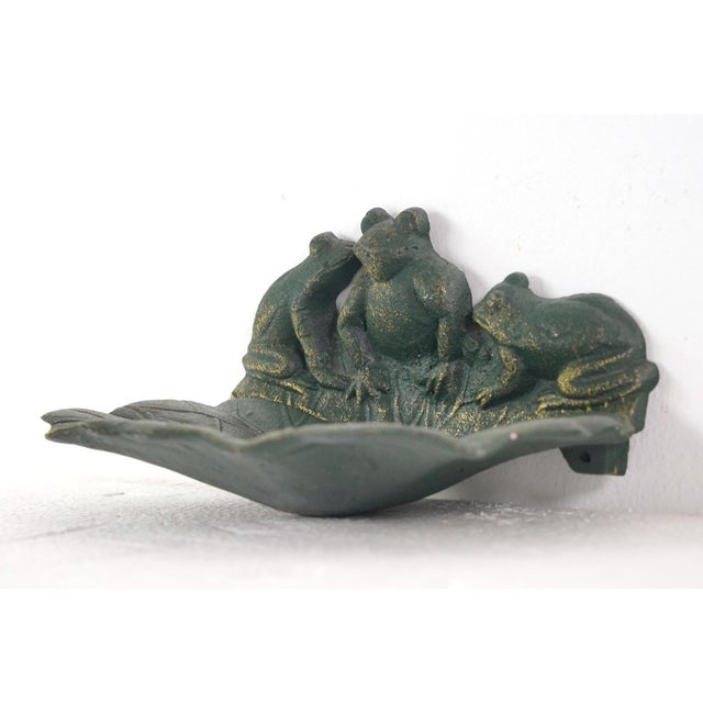 Traditional Vintage Green Cast Iron Frog Bird Feeder or Bath For Sale - Image 3 of 10
