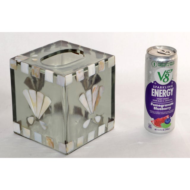 Transparent Late 20th Century Coastal Acrylic Mother of Pearl Seascape Tissue Box Cover For Sale - Image 8 of 14